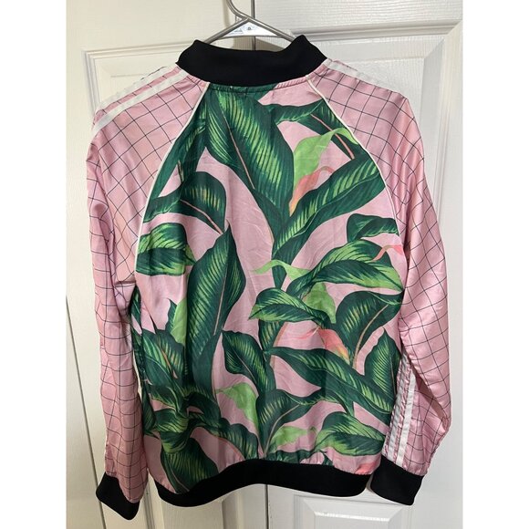 Adidas Womens Tropical Leaf Farm Rio Print Pink & Green Track Jacket Size L - Picture 2 of 10